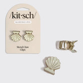 Gold & Pearlized Cream Metal Clam Shell Hair Clip Set