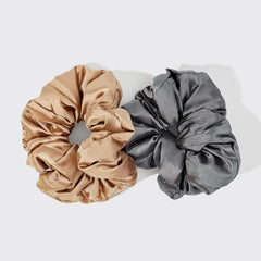 Charcoal & Gold Satin Pillow Scrunchies