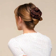 Satin Rosette Medium Flat Cloud Clip - Chocolate