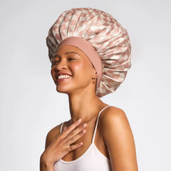 Terracotta Checker Oversized Satin Bonnet