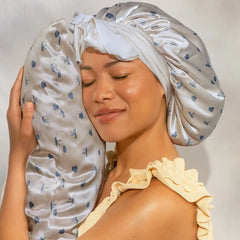 Satin Pillowcase in Pearlized Cream & Coastal Blue Print 2 Pack