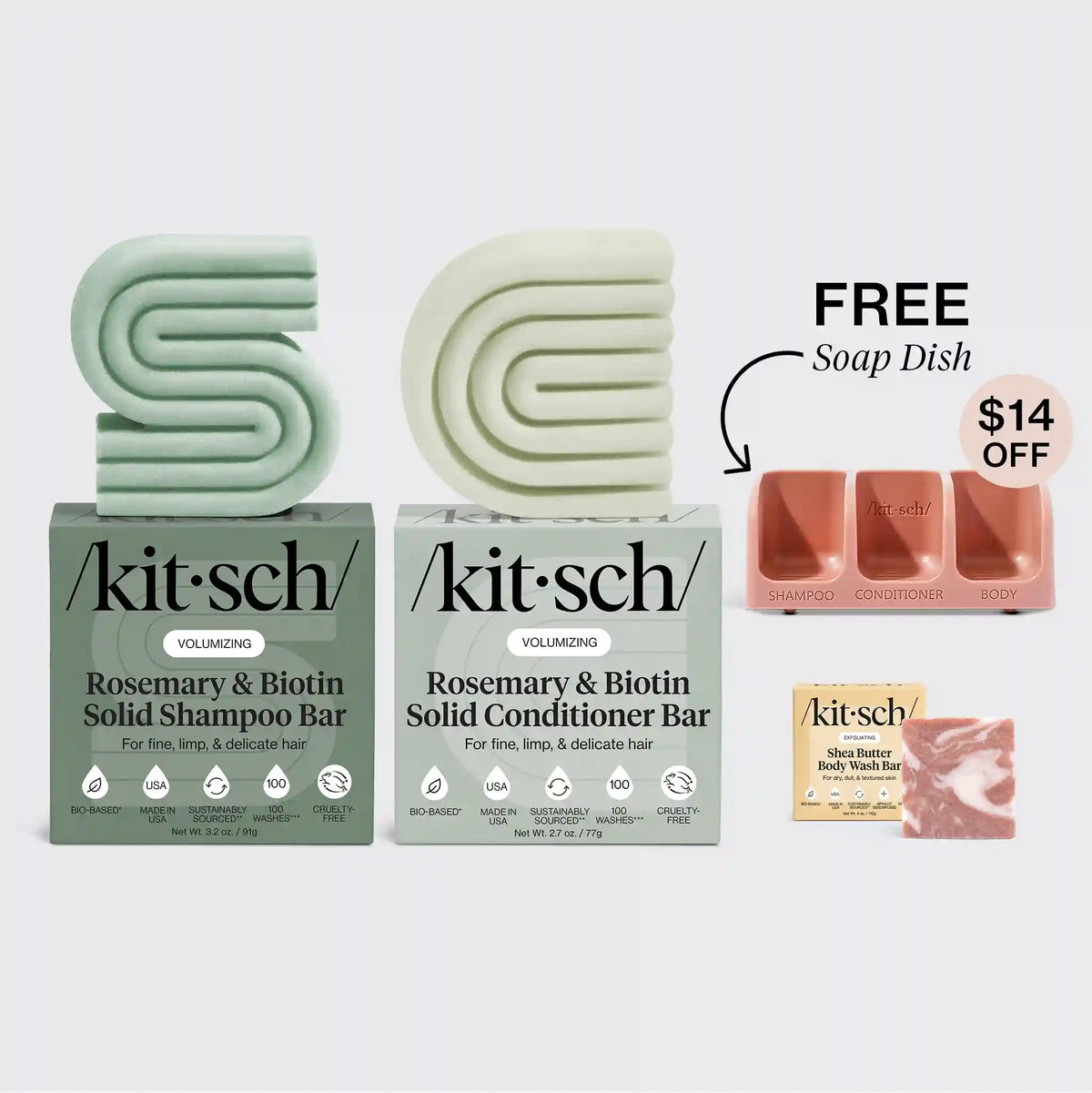 Volumizing Rosemary Terracotta Self Draining Soap Dish Bundle