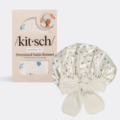 Pearlized Cream & Coastal Blue Print Oversized Satin Bonnet