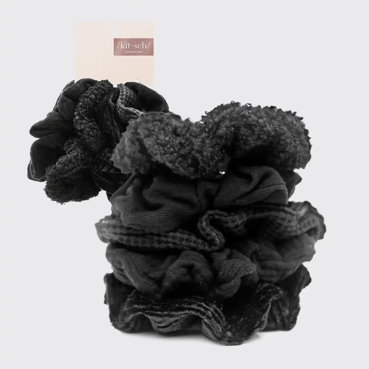 Assorted Textured Scrunchies in Black