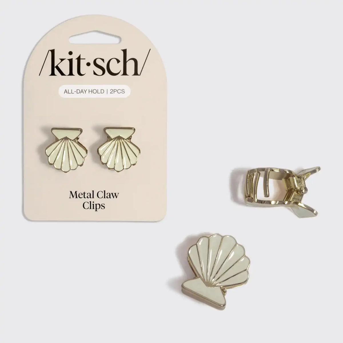 Gold & Pearlized Cream Metal Clam Shell Hair Clip Set