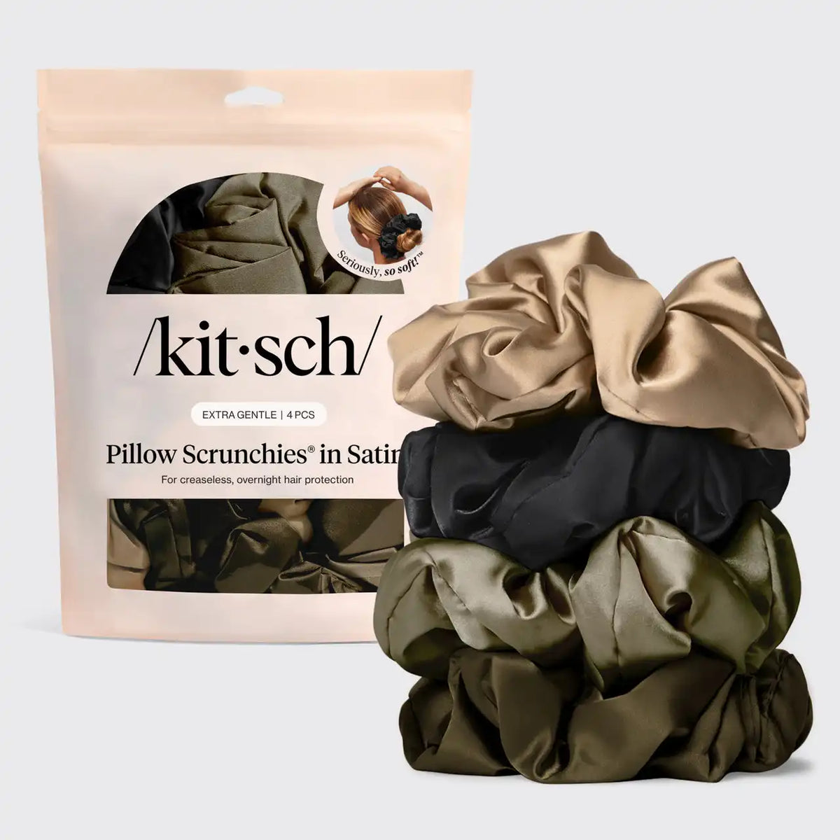 Black Satin Pillow Scrunchies® 4pc Set