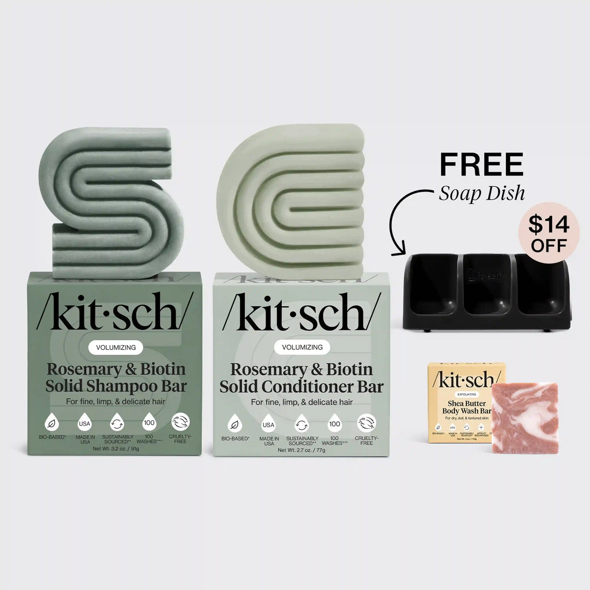 Volumizing Rosemary Black Self Draining Soap Dish Bundle