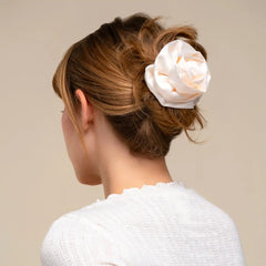 Satin Rosette Flat Cloud Clip in Cream - Medium