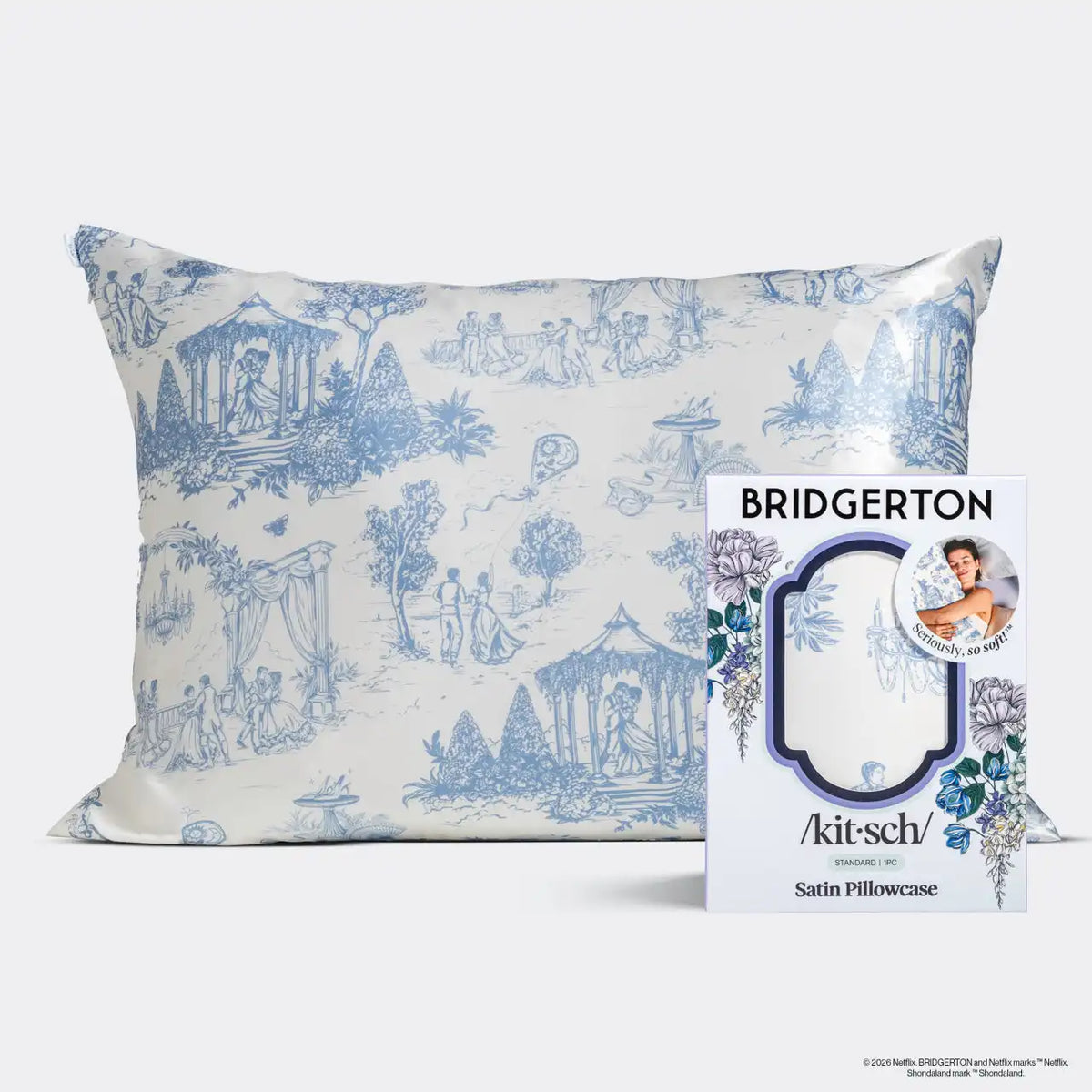 Bridgerton x Kitsch Satin Pillowcase in Garden Toile 4 Pack