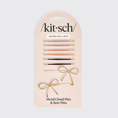 Metal Enamel Puffy & Bow Bobby Pins 8pc Set- Rosewood