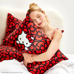 Kitsch x Hello Kitty Satin Pillowcase in Kitty Bathes in a Sea of Bows