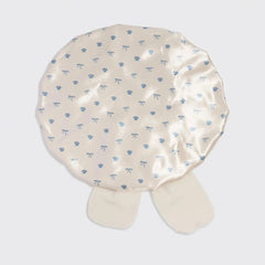Pearlized Cream & Coastal Blue Print Oversized Satin Bonnet