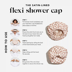 Terracotta Checker Satin Shower Cap