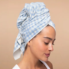 Gingham Blue XL Hair Towel Wrap