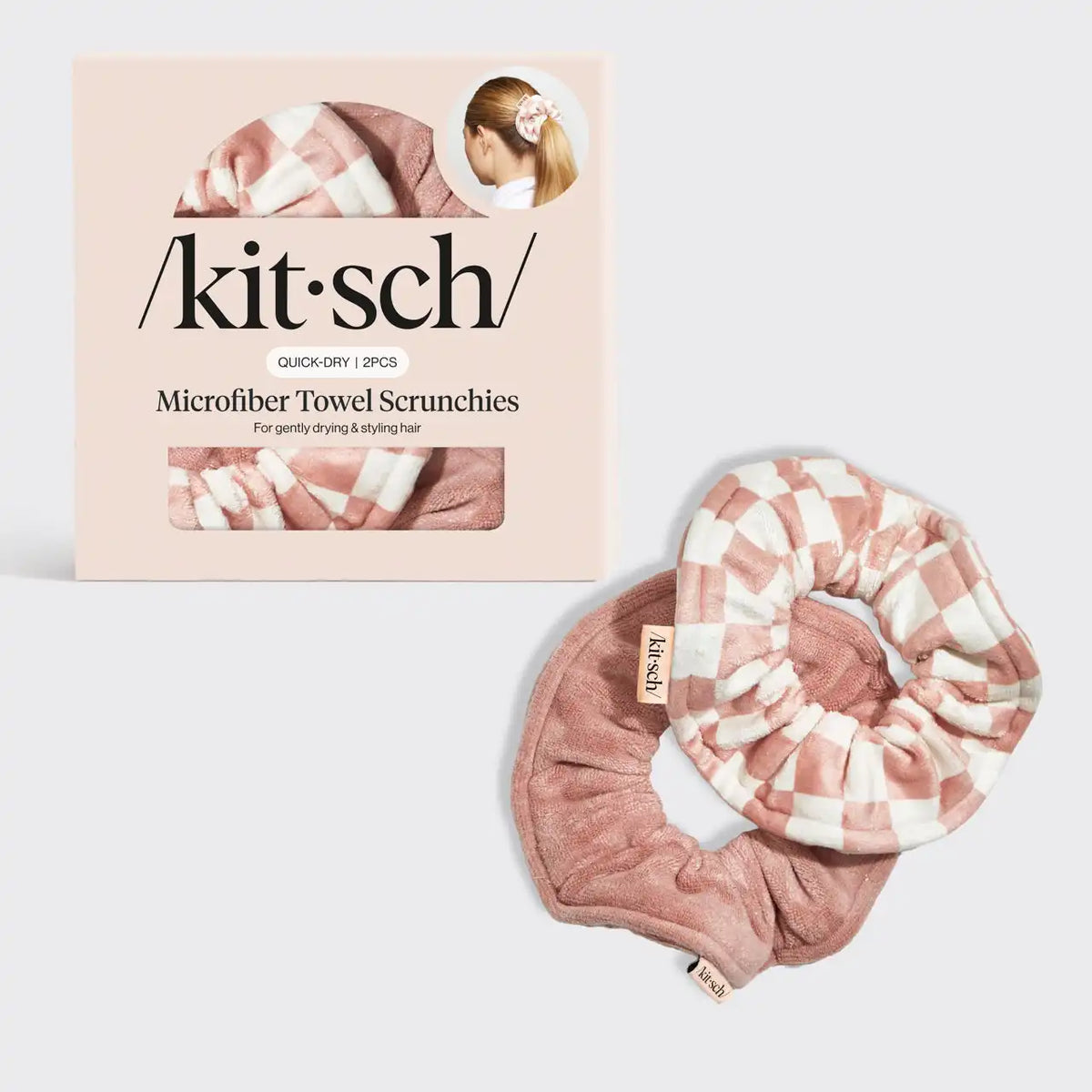 Terracotta Checker Microfiber Towel Scrunchies 2pc Set